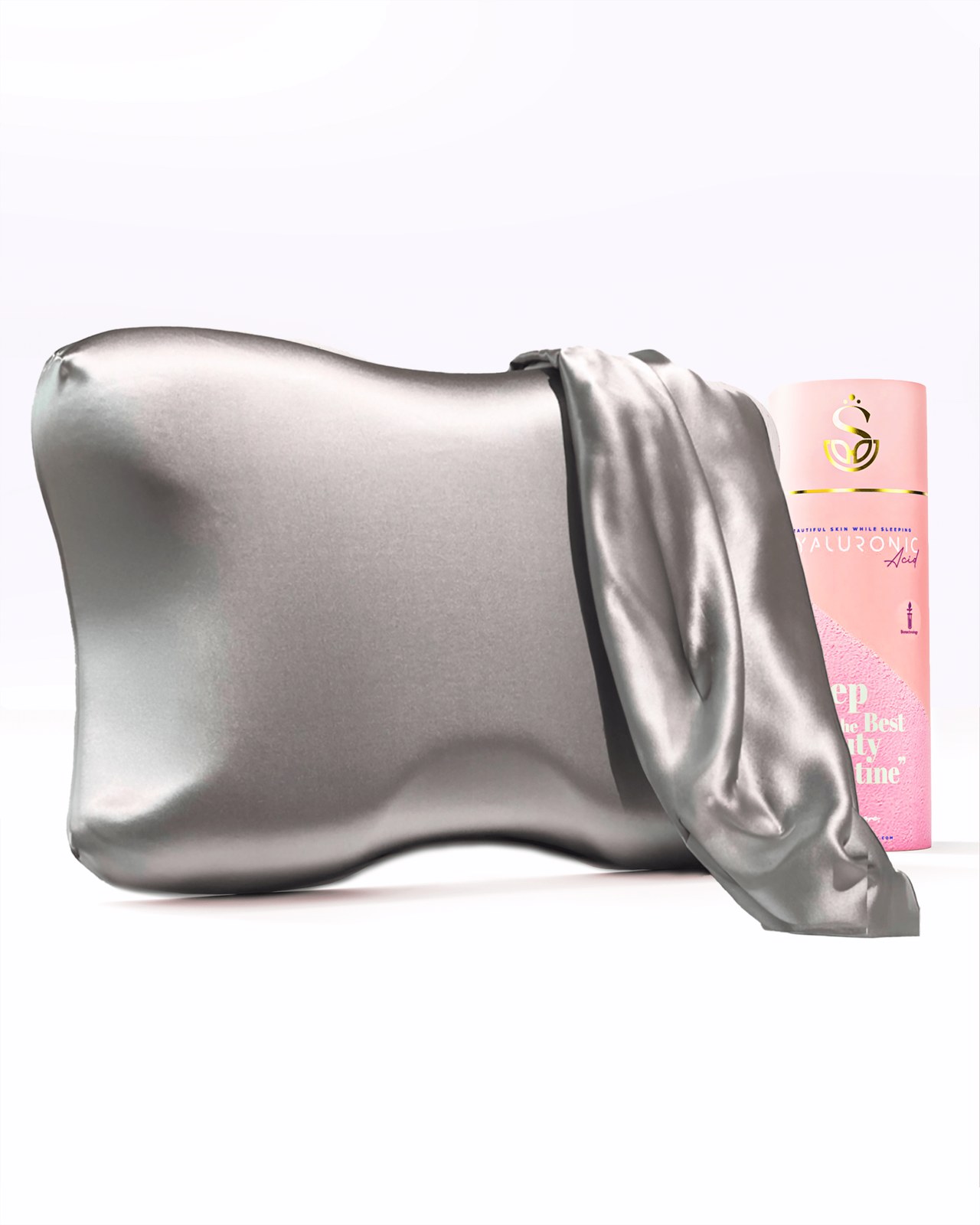 Gri %100 ipek kılıflı Shine Pillow güzellik yastığı, kutusuyla birlikte