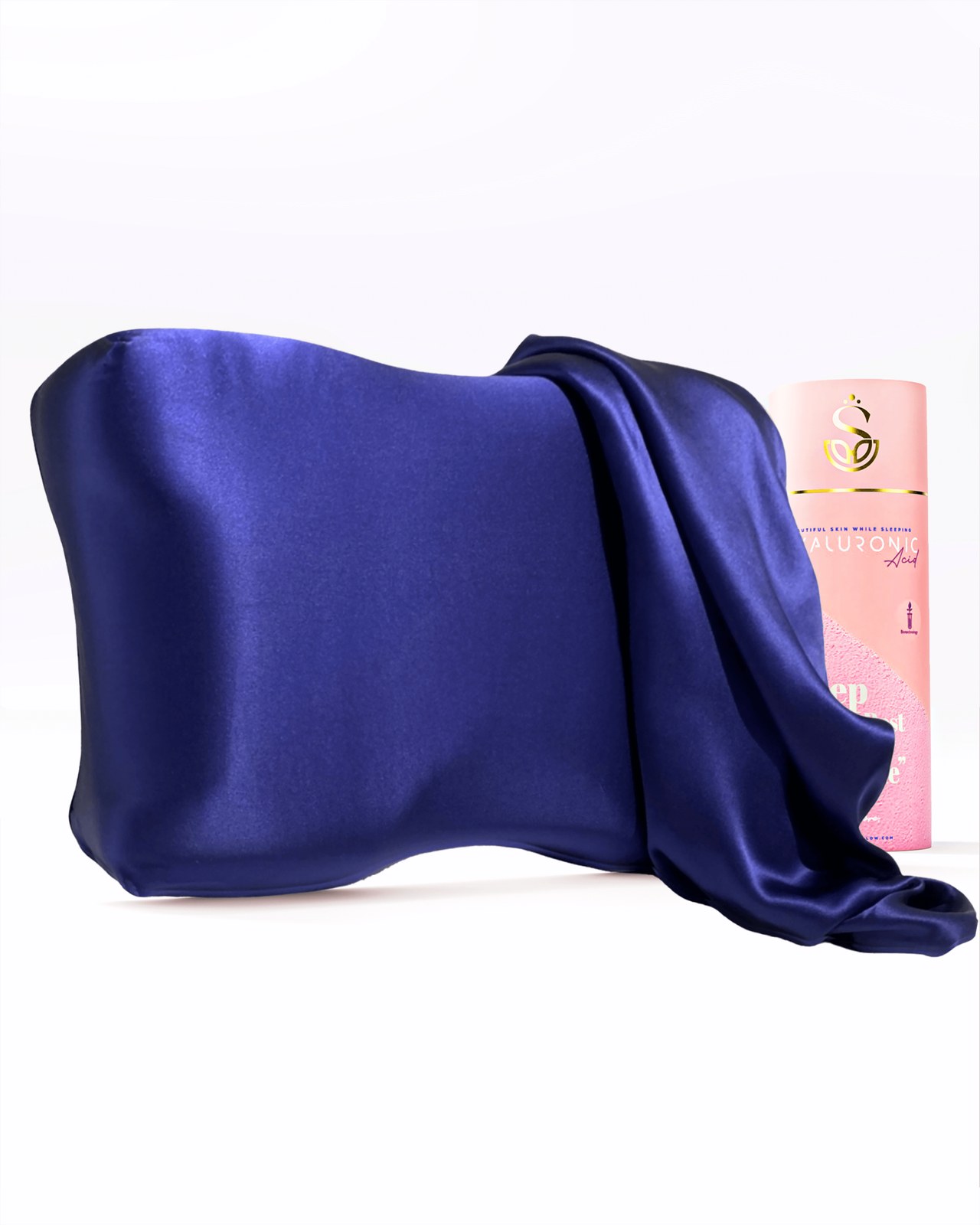 Lacivert %100 ipek kılıflı Shine Pillow güzellik yastığı, kutusuyla birlikte